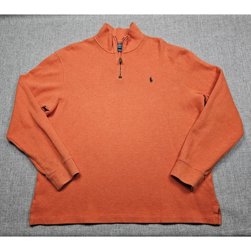 Polo Ralph Lauren Sweaterā Mens XL Orange Quarter Zip Mock Neck Pullover Knit